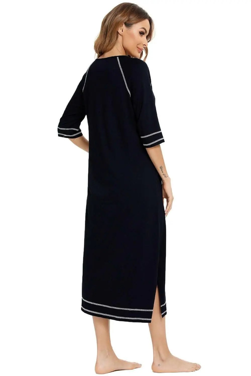 Elegant Zip Night Dress - With Pockets - Comfortable Style