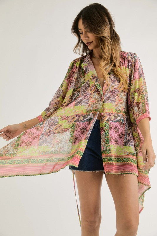 Mid Length Sleeve Button Up Top