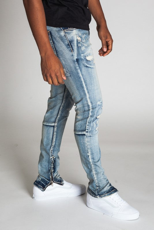 Ripped & Repaired Ankle Zip Jeans