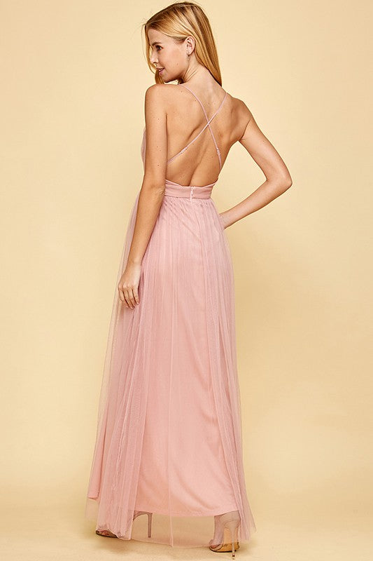 Spaghetti Strap Mesh Maxi Dress