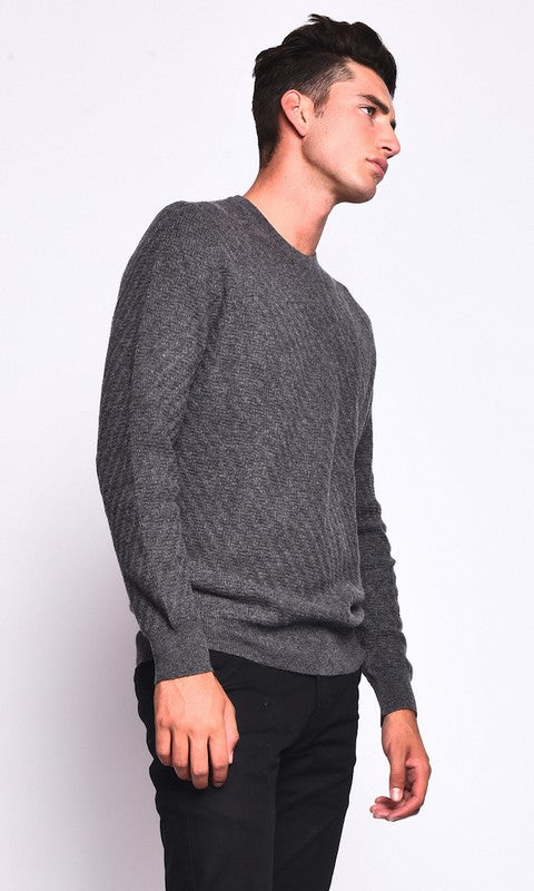 Chevron Knit Round Neck Sweater