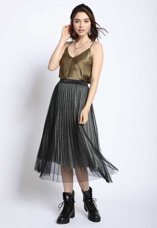 Pleated Mesh Skirt