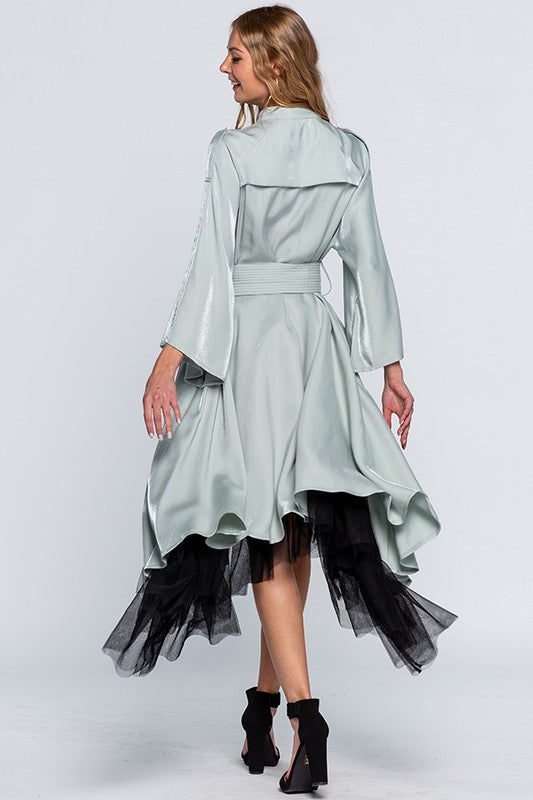 Asymmetric Dress With Ruffles And Mesh Bottom