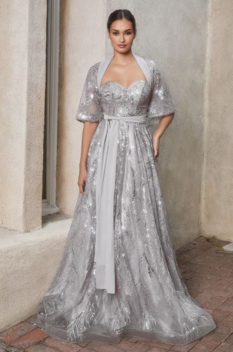 Shimmer Leaf Motif Ball Gown With Matching Shawl