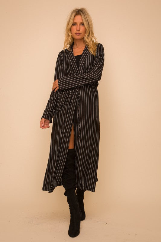 Pin Stripe Belted Light Weight Coat