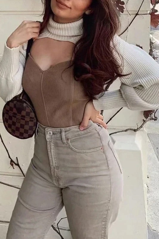 Turtleneck Bolero Shrugs Cut Out Top
