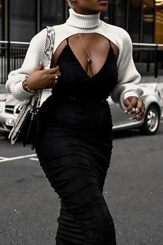 Turtleneck Bolero Shrugs Cut Out Top