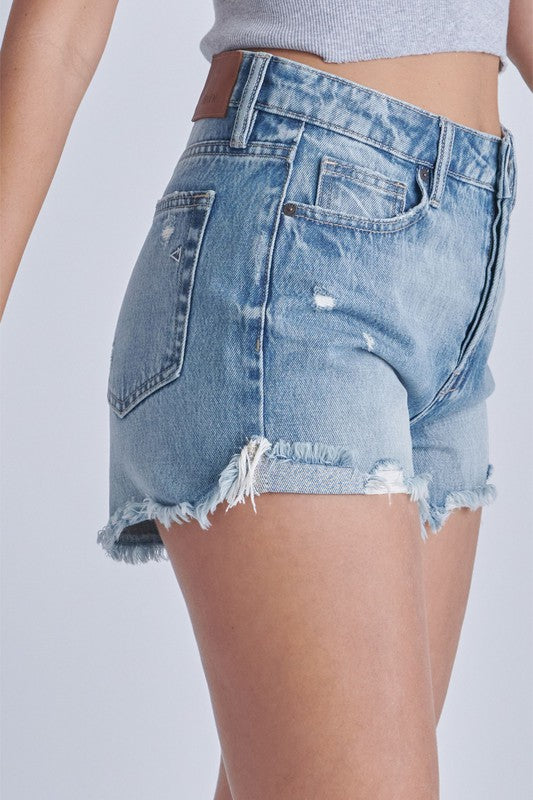 Dark Wash Destroyed Mom Shorts