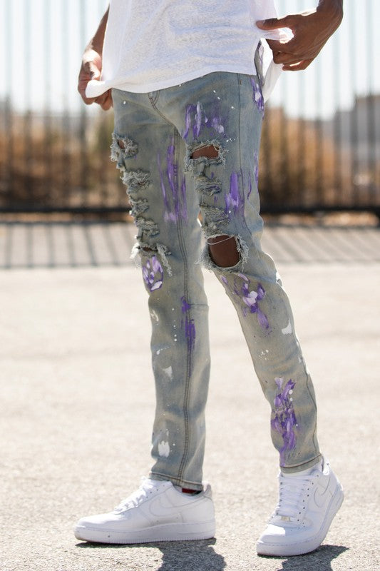 Knd4348 ripped jeans with brushed metallic paint