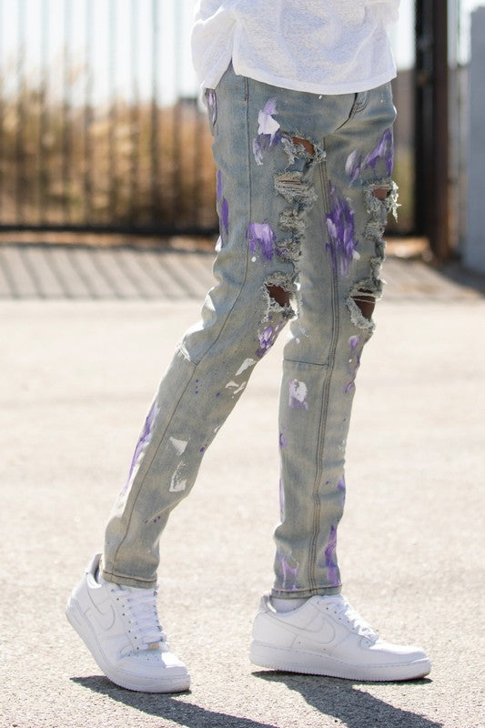 Knd4348 ripped jeans with brushed metallic paint