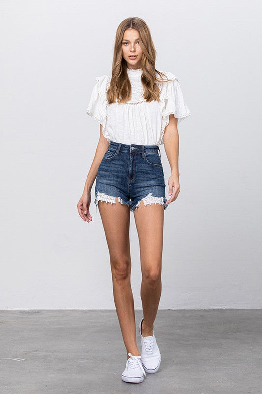 High Waist With Lace Lining Trim Shorts | Jeans.com.