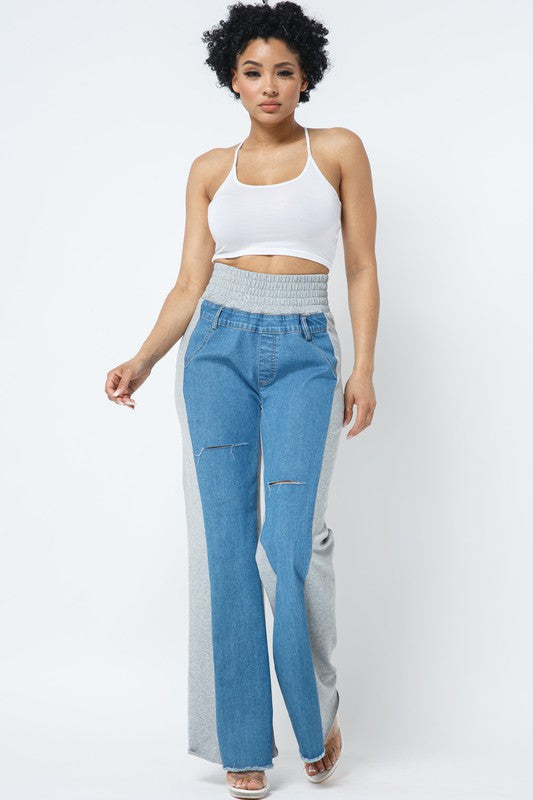 Denim And French Terry Pants