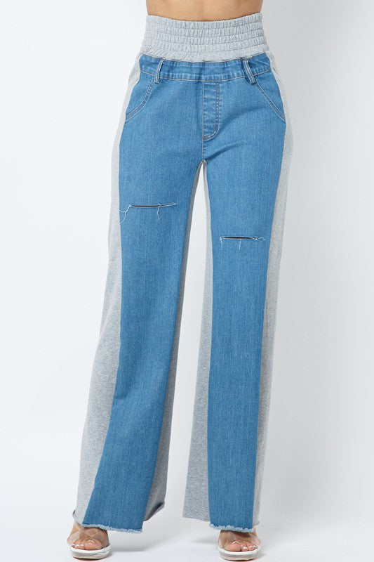 Denim And French Terry Pants