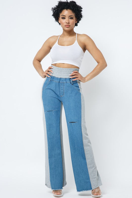 Denim And French Terry Pants