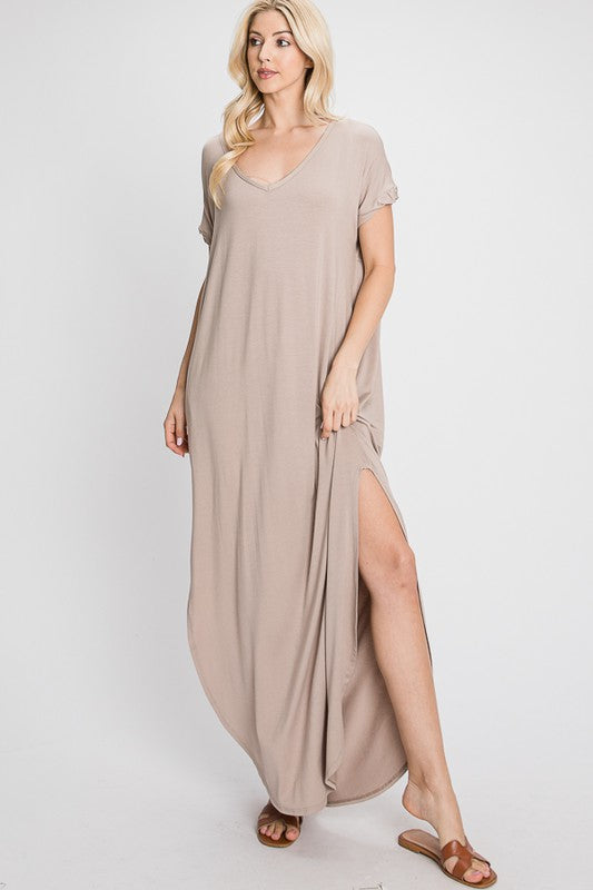 A Contemporary Solid Stretch Jersey Maxi Dress