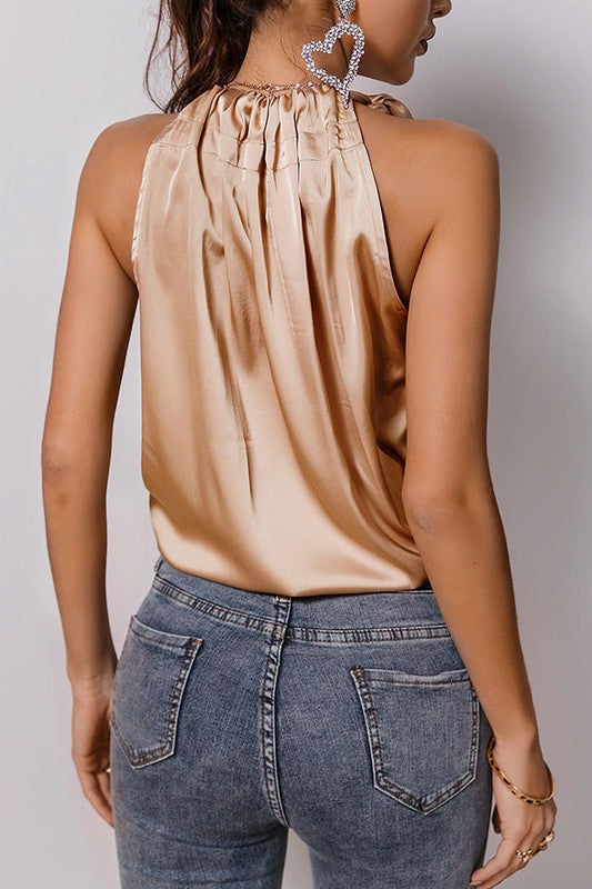 Satin Ruffle Sleeveless Sexy Top | Jeans.com.