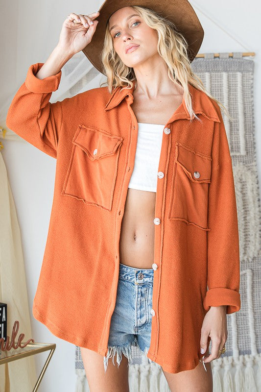 Oversized Shirt Top With Big Chest Pockets