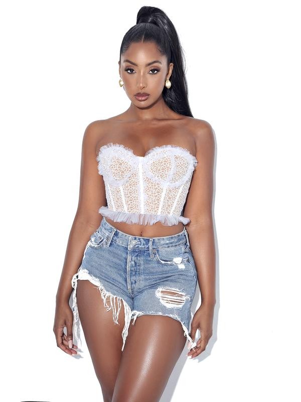 Orah White Mesh And Lace Corset Top