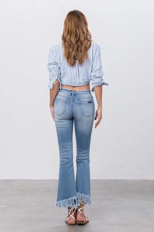 Long Bottom Frayed Crop Flare | Jeans.com.