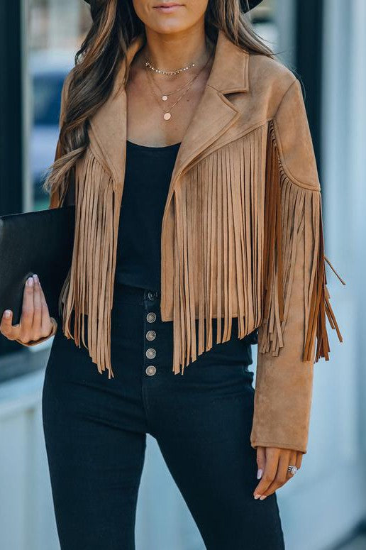 "High-Quality Women's Outerwear - 14876724 Fringed Suede