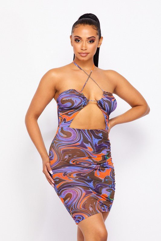 On Vacation Criss Cross Ruched Dress