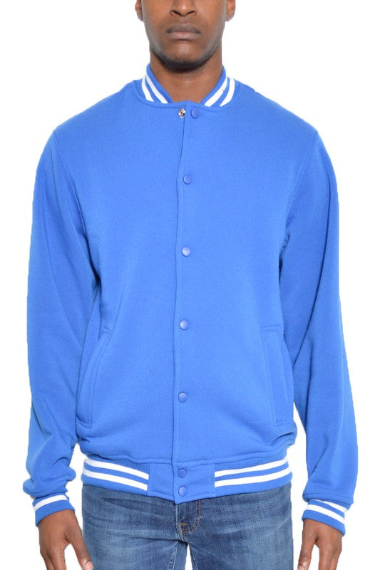 Weiv Mens Fleece Snap Button Varsity Jacket