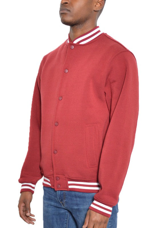 Weiv Mens Fleece Snap Button Varsity Jacket