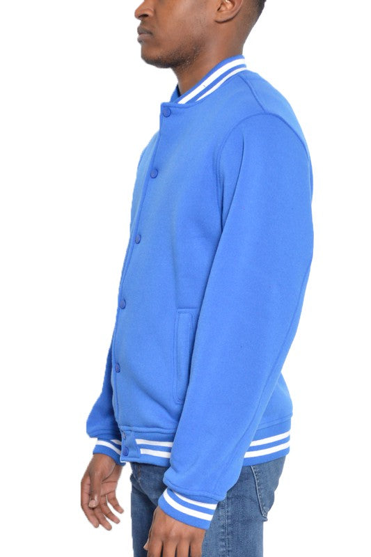 Weiv Mens Fleece Snap Button Varsity Jacket