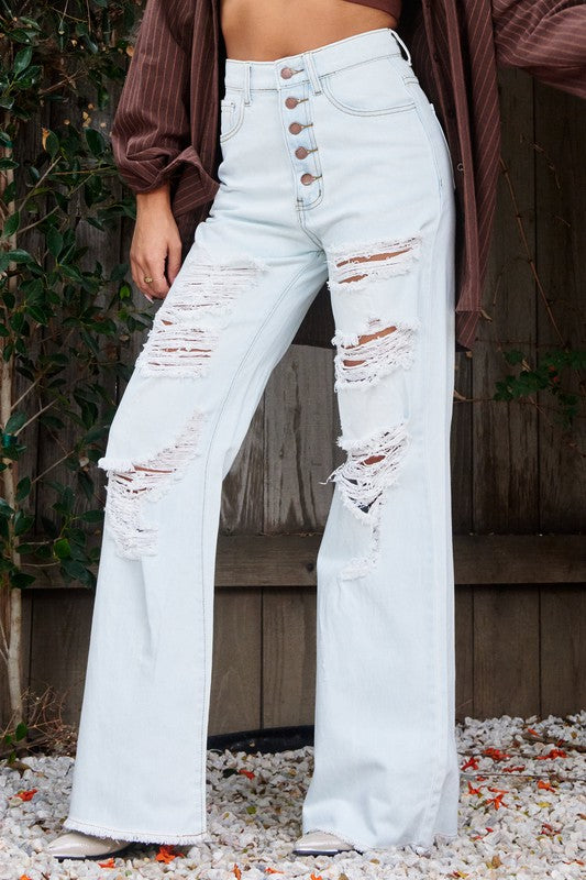 High Waisted Distressed Wide Leg