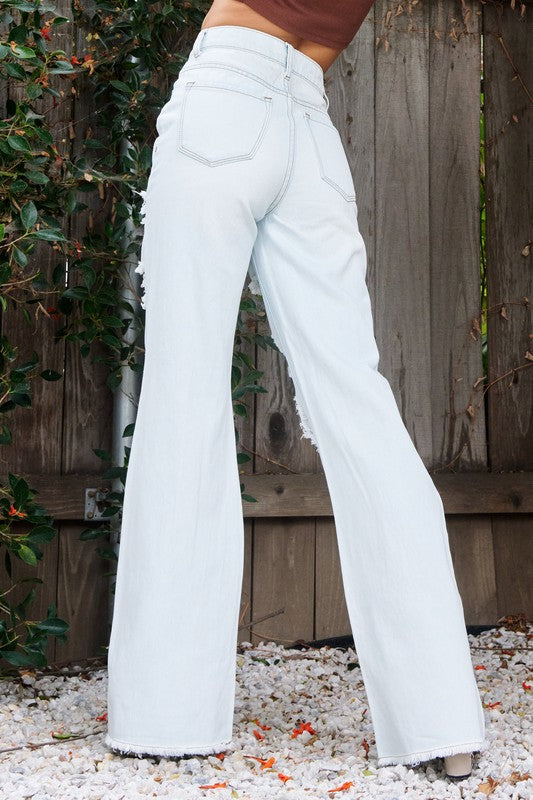 High Waisted Distressed Wide Leg