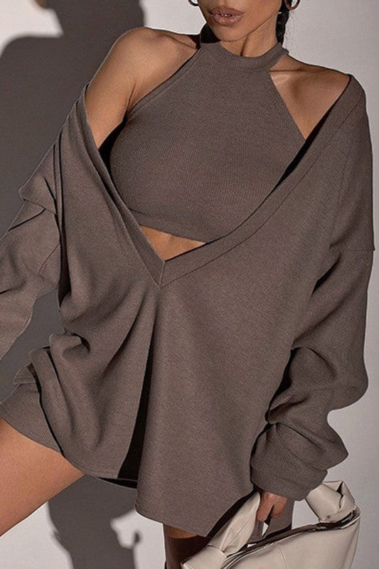 Halter Tank And V-Neck Long Top