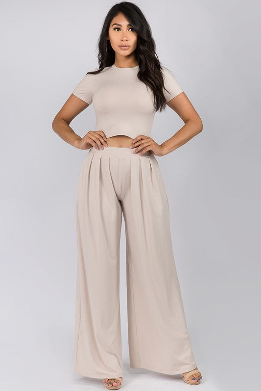 Expertly crafted Crop Top and Wide Leg Palazzo Pants Set for fashionable women.