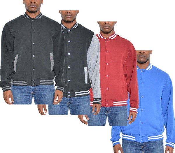 Weiv Mens Fleece Snap Button Varsity Jacket