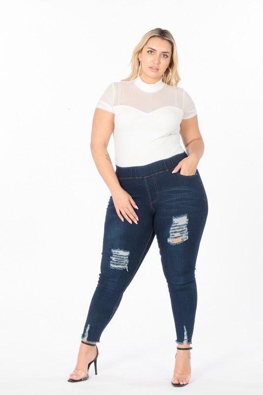 Plus Size High Waist Distressed Jeggings Pants