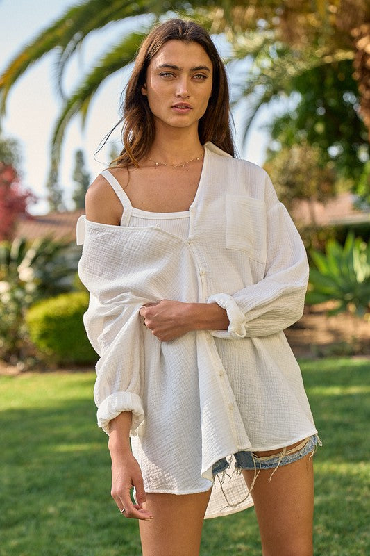 Collared Button Down Cover Up Shirts
