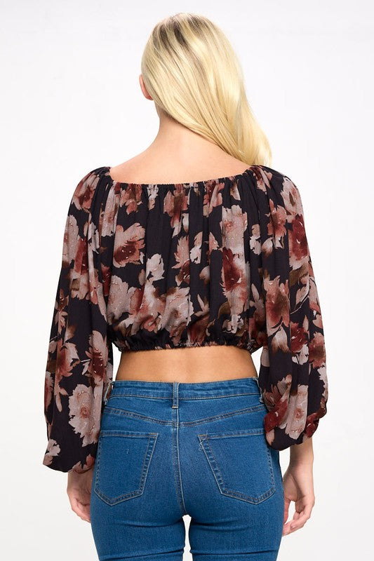 Off shoulder blouse top Balloon sleeve floral