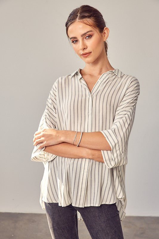 Stripe Printed Kimono Sleeve Shirt