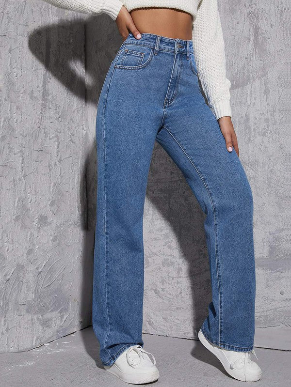 High Waist Patched Detail Wide Leg Pants