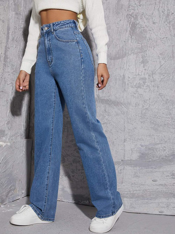 High Waist Patched Detail Wide Leg Pants