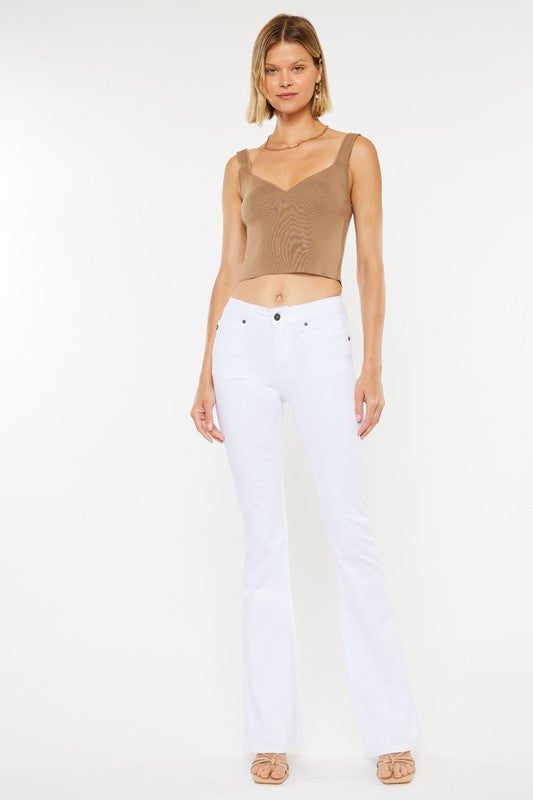 Mid Rise White Flare Jeans-Kc6102Wt-Op