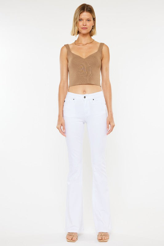 Mid Rise White Flare Jeans-Kc6102Wt-Op