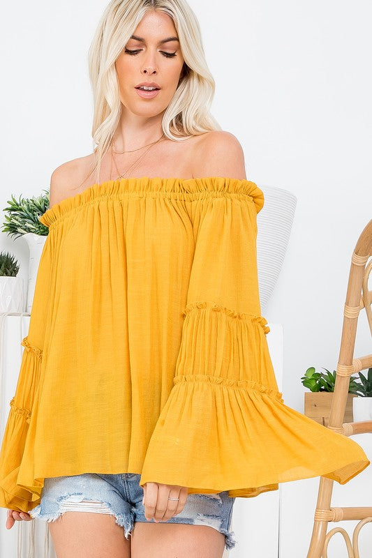 Off Shoulder Tiered Bell Sleeve