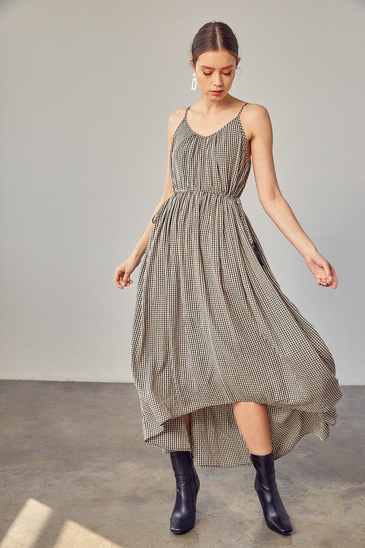 GINGHAM CAMI HIGH-LOW DRESS
