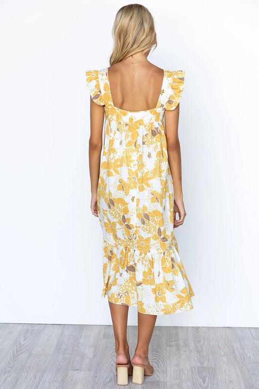 Floral Print Sleeveless Midi Dress