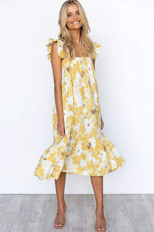 Floral Print Sleeveless Midi Dress