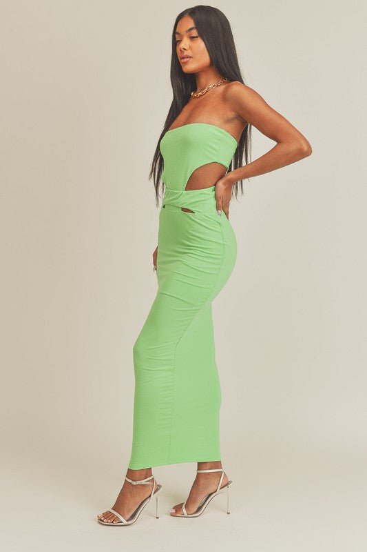 Solid Bodycon Strapless Maxi Dress