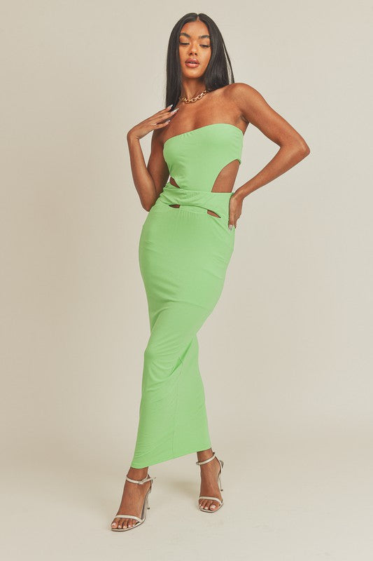 Solid Bodycon Strapless Maxi Dress