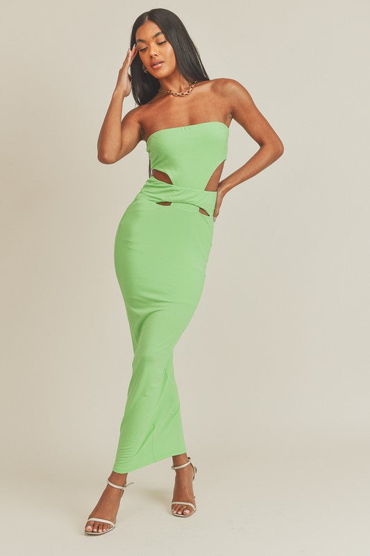 Solid Bodycon Strapless Maxi Dress