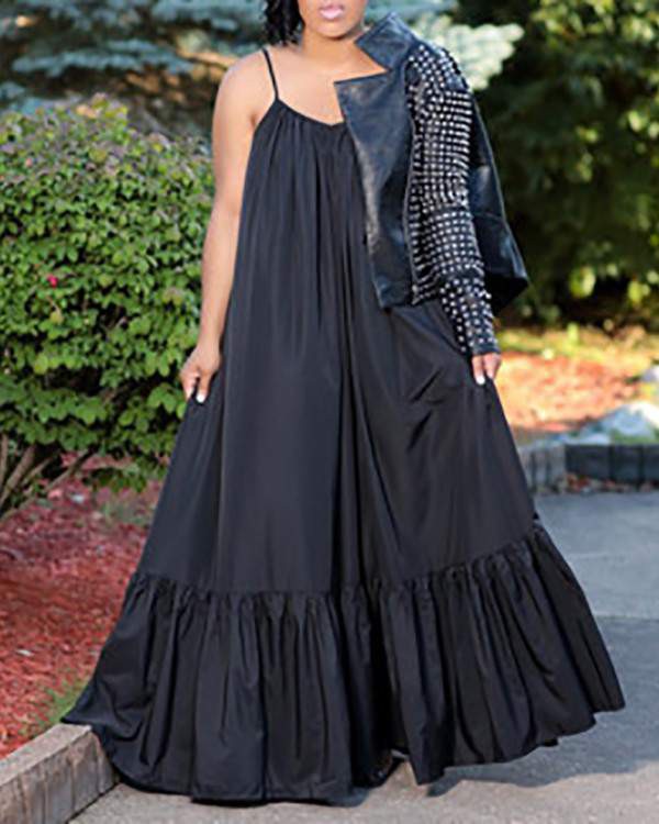 Vneck Sleeveless Ruched Maxi Dress