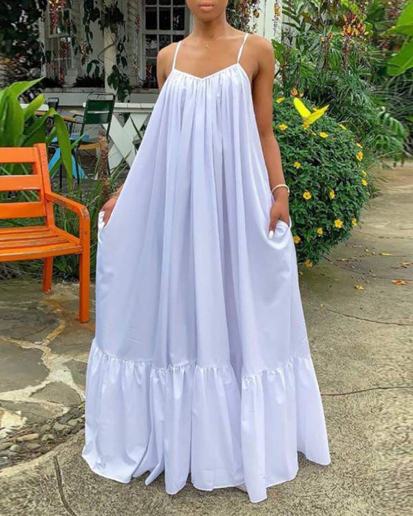 Vneck Sleeveless Ruched Maxi Dress